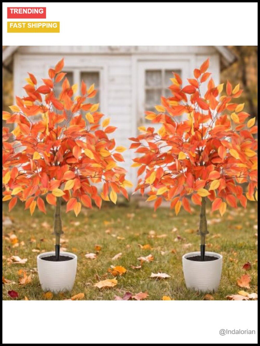 2 Pack 3ft Faux Fall Topiary Trees with Spikes Outdoor Decor